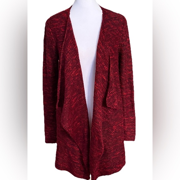 AERIE Dark Red Wool Blend Mid Length Waterfall Sweater Cardigan Small - Picture 1 of 6